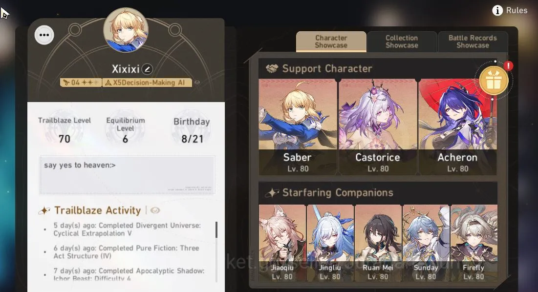 Honkai Star Rail End Game ASIA [TL70]10 Limited[Acheron E1 + Sign,Castorice  image 1