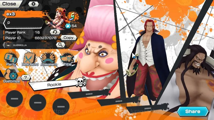 One Piece Bounty Rush Accounts Starter Global | 4 META EX | Sakazuki,Olin The Oiran,Shanks,Kaido | Rank 16 | Log Bandai 2