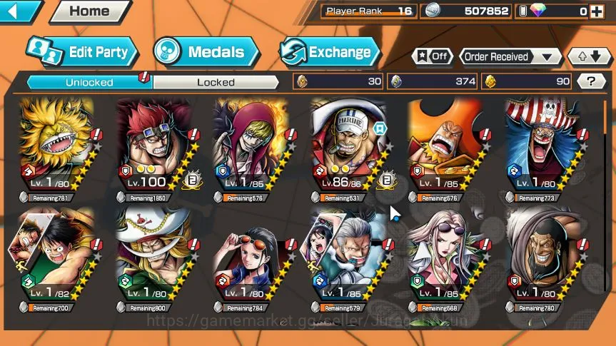 One Piece Bounty Rush Accounts Starter Global | 4 META EX | Sakazuki,Olin The Oiran,Shanks,Kaido | Rank 16 | Log Bandai 4