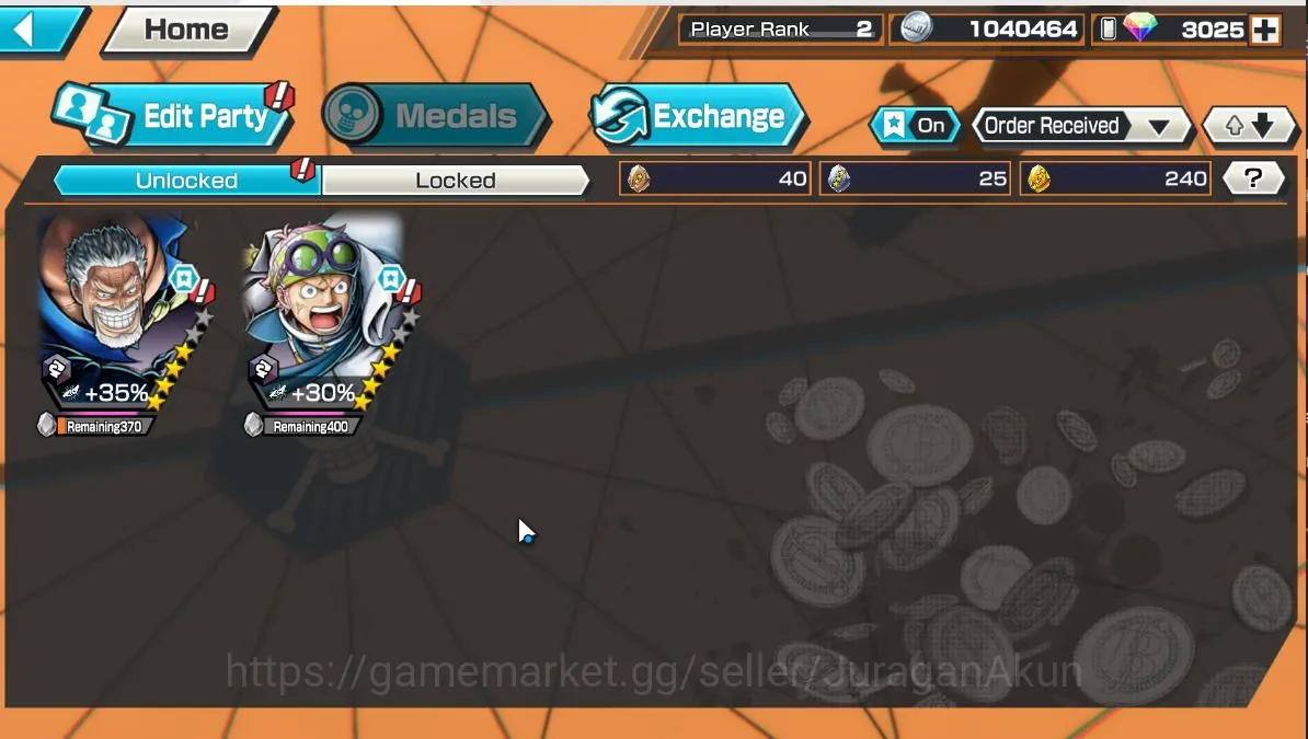 One Piece Bounty Rush Accounts Mid-Tier Global|1 META EX+3k RD Ready Gacha [MonkeyD Garp,Koby,ETC]Rank 2|Log Bandai|Check 2
