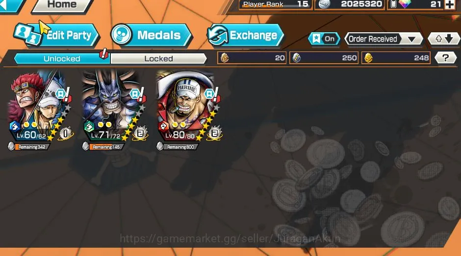 One Piece Bounty Rush Accounts Mid-Tier 3 Ex ( Ex Kid & Law, Ex Kaido , Ex AKainu |Full access| Android | Check SS (OPBR719)