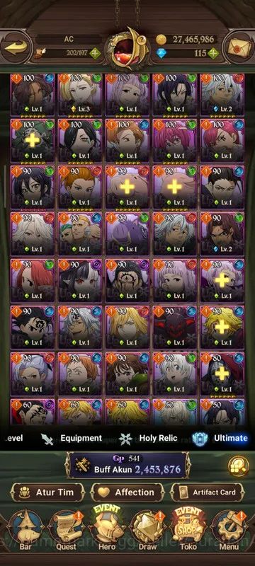 The Seven Deadly Sins: Grand Cross Accounts Midgame Asia|2,4M CC|2LR + 5UR + Collab Solev + TOG + 115 Gems (Helbram 3