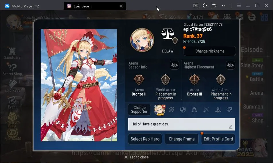 Epic Seven Accounts Mid-Tier Global Unverif|7ML(Belian,A Elena,DK Shanun,D Lilibert,etc)114Char,Ken,,AW Hwayoung|POH