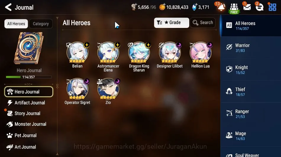 Epic Seven Accounts Mid-Tier Global Unverif|7ML(Belian,A Elena,DK Shanun,D Lilibert,etc)114Char,Ken,,AW Hwayoung|POH 6