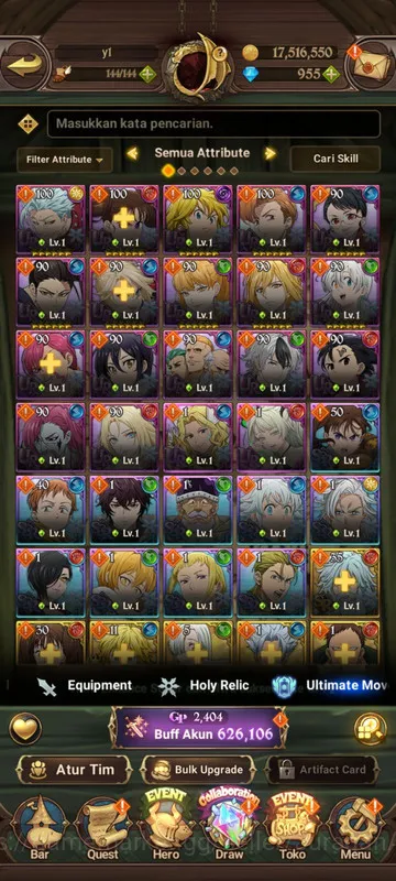 The Seven Deadly Sins: Grand Cross Accounts Starter Global | 626K CC | CH 4 | Starter 2UR + 955 Gems (Thor, Sabunak) |Code 2
