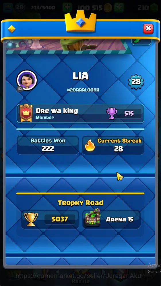 Clash Royale Accounts Midgame Lvl 28|Trophy 5037|KTL 10|Limited Skin Emote|Card 100|2 EVO,14 Legend,28 Epic,29 Rare,29 2