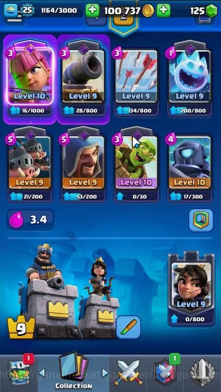Clash Royale Accounts Midgame Lvl 25|Trophy 3641|KTL 9|Limited Skin|Card 74|3 Evo,2 Legend,22 Epic,24 Rare,26 Common|Take 4