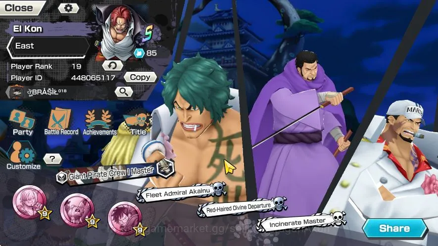 One Piece Bounty Rush Accounts Mid-Tier Global | 4 Meta Extreme [Divine Shanks, Sakazuki, Roronoa Zoro, Film Red