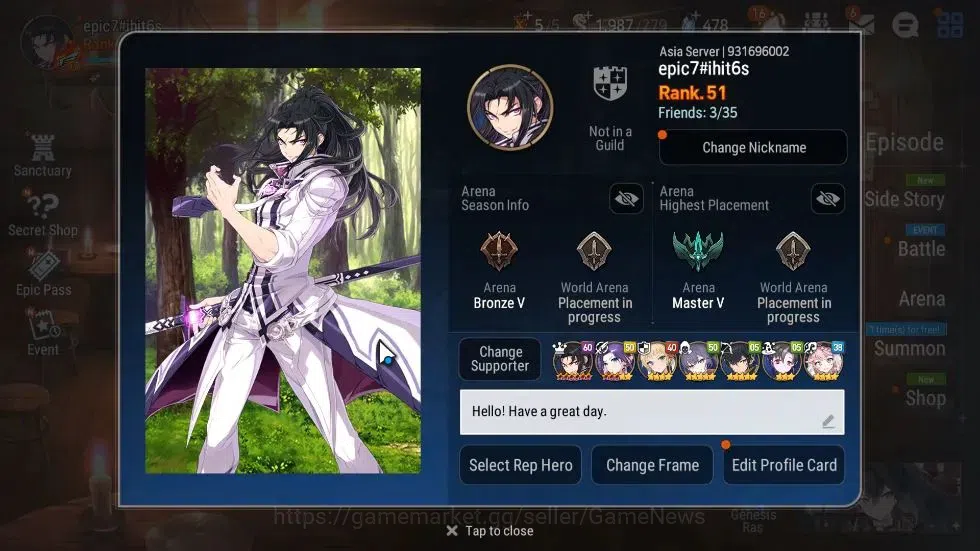 Epic Seven Accounts Starter ASIA Unverif|10 ML(LR Krau,Har Setti,SageBalSezan,RueleOf Light,Etc)+AWHwayung,Rinak,Etc|Auto W 2
