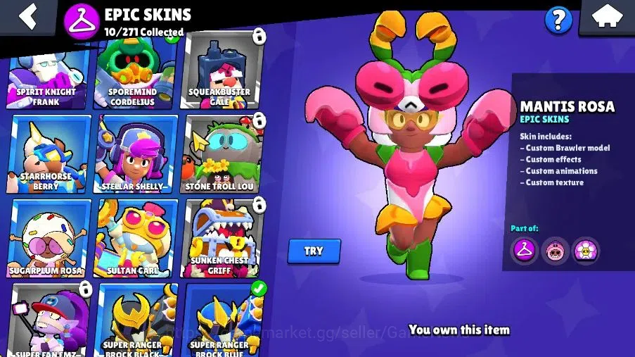 Brawl Stars Accounts 5734 Trophy|15K Bling|34 Brawlers 5 Max Lvl|1 Myth Skins [Vanara Frank] 10 Epic 5 SR Skins|Cn On|Take 12