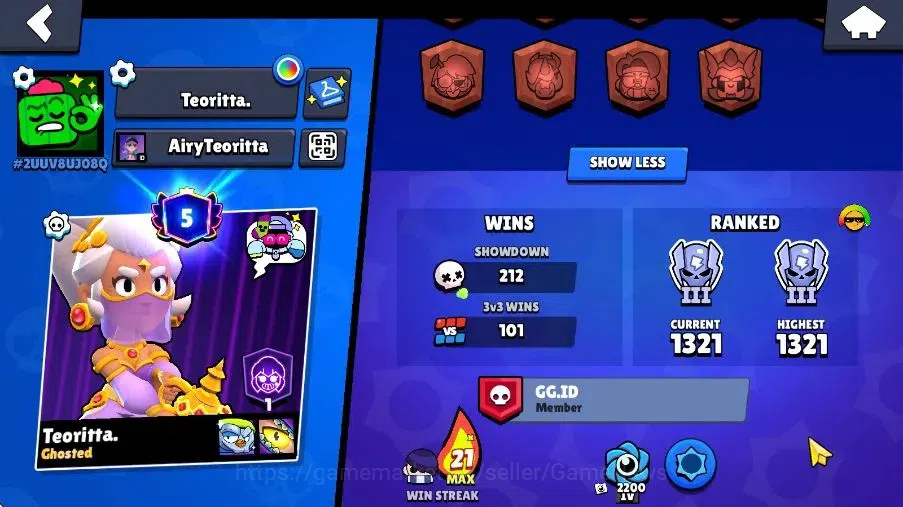 Brawl Stars Accounts 5734 Trophy|15K Bling|34 Brawlers 5 Max Lvl|1 Myth Skins [Vanara Frank] 10 Epic 5 SR Skins|Cn On|Take 3