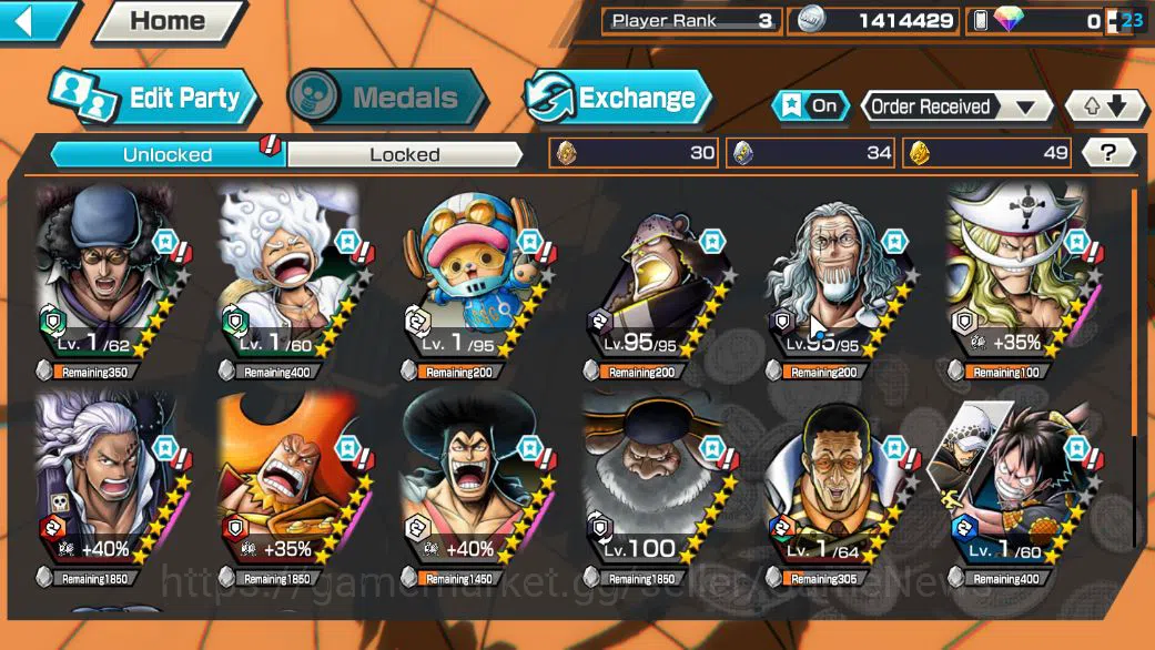 One Piece Bounty Rush Accounts Starter Global|5EX 1Max|BP Kuzan,AMS[Borsalino],5Elder St.Saturn,G5 Monkey D.Luffy,GP Edward 3