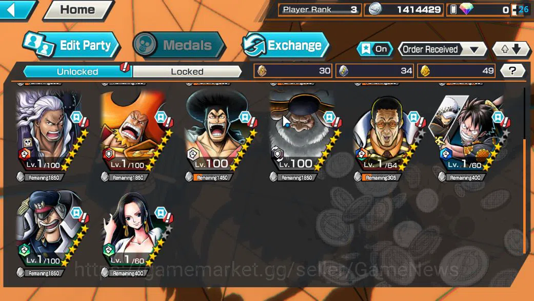 One Piece Bounty Rush Accounts Starter Global|5EX 1Max|BP Kuzan,AMS[Borsalino],5Elder St.Saturn,G5 Monkey D.Luffy,GP Edward 4