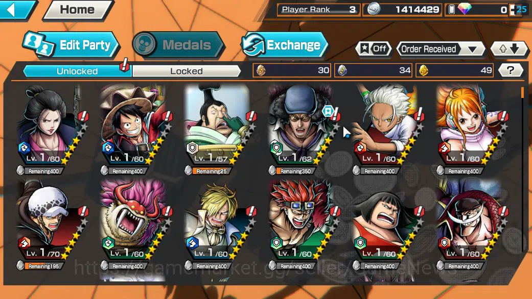 One Piece Bounty Rush Accounts Starter Global|5EX 1Max|BP Kuzan,AMS[Borsalino],5Elder St.Saturn,G5 Monkey D.Luffy,GP Edward 5