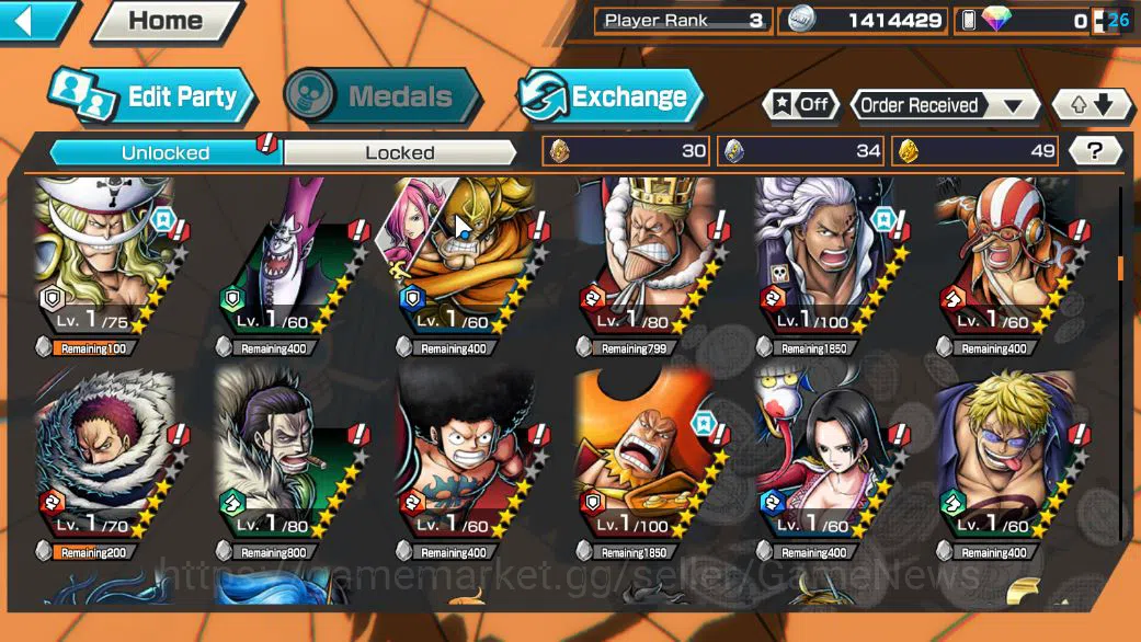 One Piece Bounty Rush Accounts Starter Global|5EX 1Max|BP Kuzan,AMS[Borsalino],5Elder St.Saturn,G5 Monkey D.Luffy,GP Edward 7