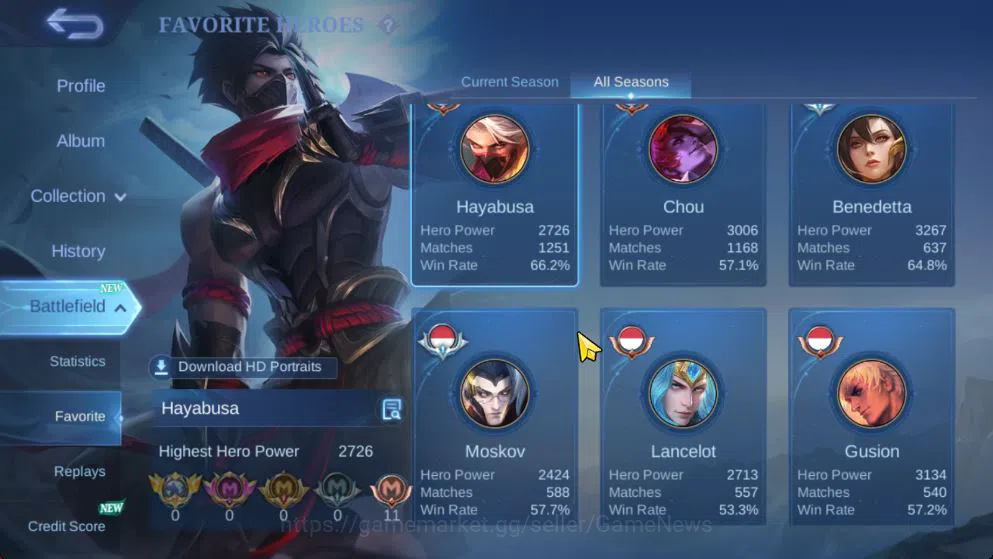 Mobile Legends: Bang Bang Accounts Hero 131 Skin 548|High Immo 172|Legend[Alpha,Franc image 4