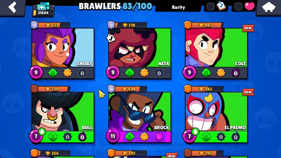 Brawl Stars Accounts 21804 Thropy|83 Brawler 19 Max Lvl|3 Hypercharge(Dustin,Godzilla,S Rico) 3 Legend, 4 Myth, etc|Take 6