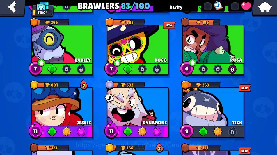 Brawl Stars Accounts 21804 Thropy|83 Brawler 19 Max Lvl|3 Hypercharge(Dustin,Godzilla,S Rico) 3 Legend, 4 Myth, etc|Take 7