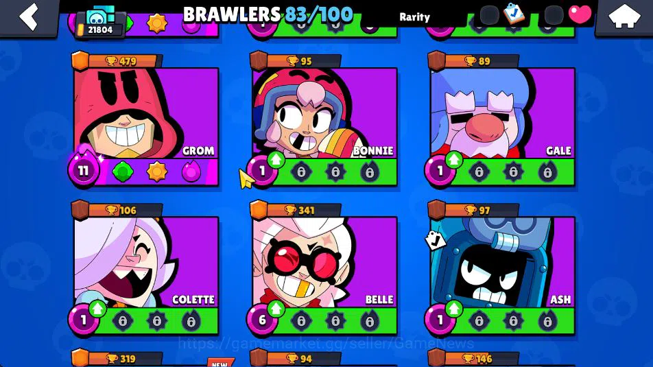 Brawl Stars Accounts 21804 Thropy|83 Brawler 19 Max Lvl|3 Hypercharge(Dustin,Godzilla,S Rico) 3 Legend, 4 Myth, etc|Take 11