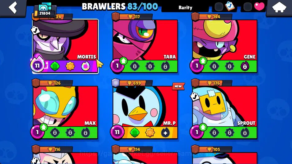 Brawl Stars Accounts 21804 Thropy|83 Brawler 19 Max Lvl|3 Hypercharge(Dustin,Godzilla,S Rico) 3 Legend, 4 Myth, etc|Take 14