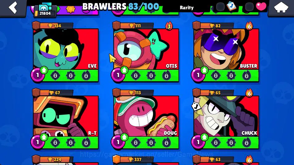 Brawl Stars Accounts 21804 Thropy|83 Brawler 19 Max Lvl|3 Hypercharge(Dustin,Godzilla,S Rico) 3 Legend, 4 Myth, etc|Take 16