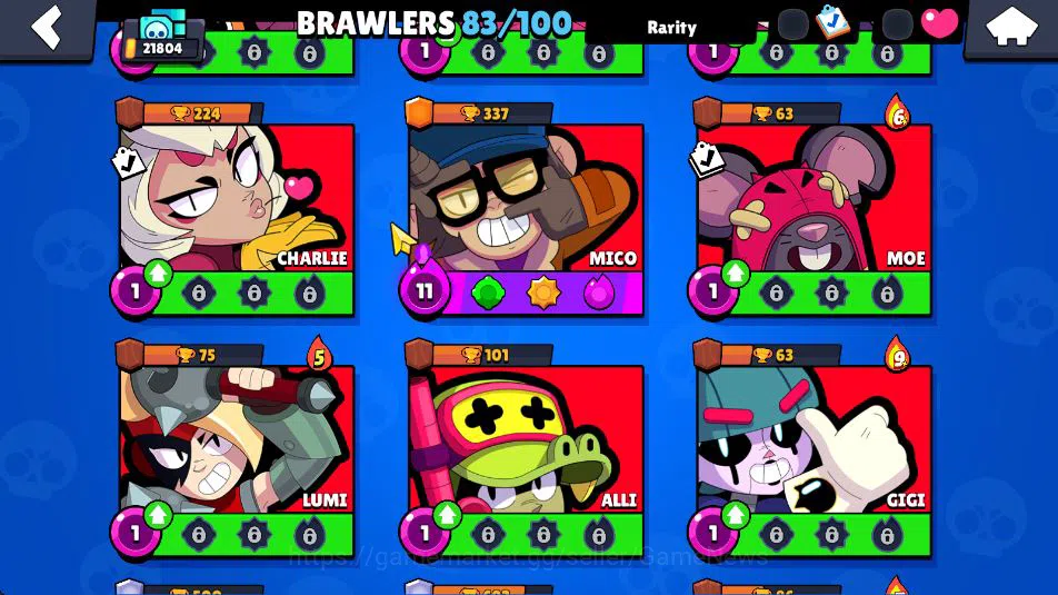 Brawl Stars Accounts 21804 Thropy|83 Brawler 19 Max Lvl|3 Hypercharge(Dustin,Godzilla,S Rico) 3 Legend, 4 Myth, etc|Take 17