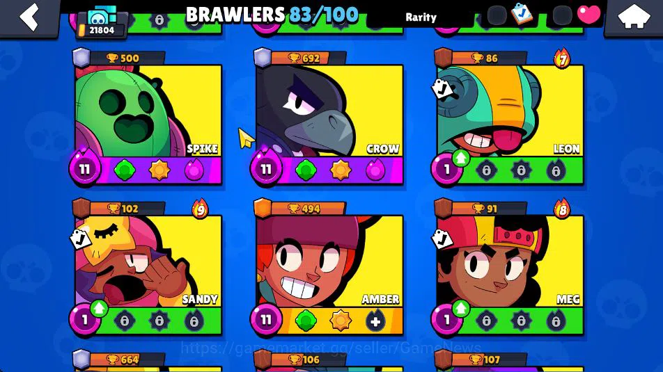 Brawl Stars Accounts 21804 Thropy|83 Brawler 19 Max Lvl|3 Hypercharge(Dustin,Godzilla,S Rico) 3 Legend, 4 Myth, etc|Take 18
