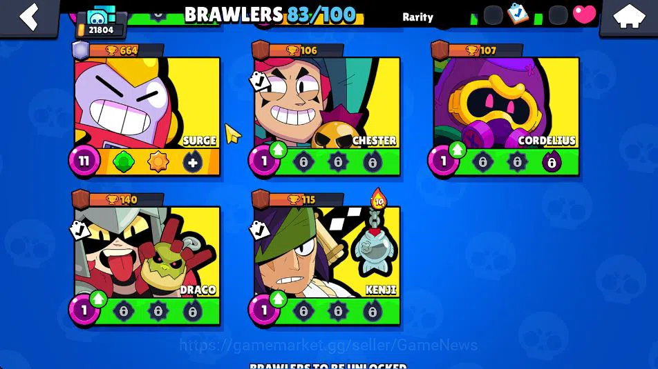 Brawl Stars Accounts 21804 Thropy|83 Brawler 19 Max Lvl|3 Hypercharge(Dustin,Godzilla,S Rico) 3 Legend, 4 Myth, etc|Take 19
