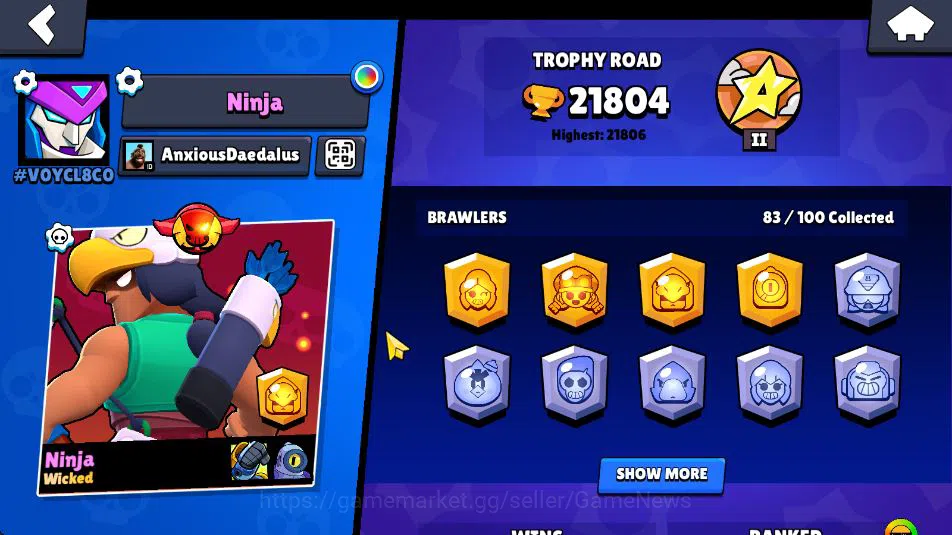 Brawl Stars Accounts 21804 Thropy|83 Brawler 19 Max Lvl|3 Hypercharge(Dustin,Godzilla,S Rico) 3 Legend, 4 Myth, etc|Take 2