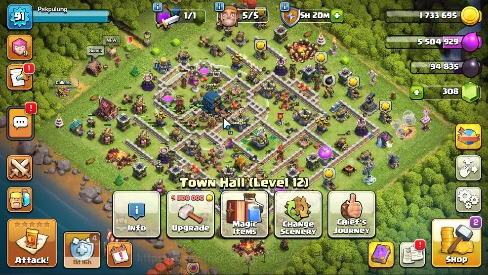 Clash of Clans Accounts High-End LV 91|TH 12-BH 7|HH 6|BK 26,AQ 34,GW 19,MP 10|BM 1/BC|308 Gems|CN ON|Protect OFF|Take 1