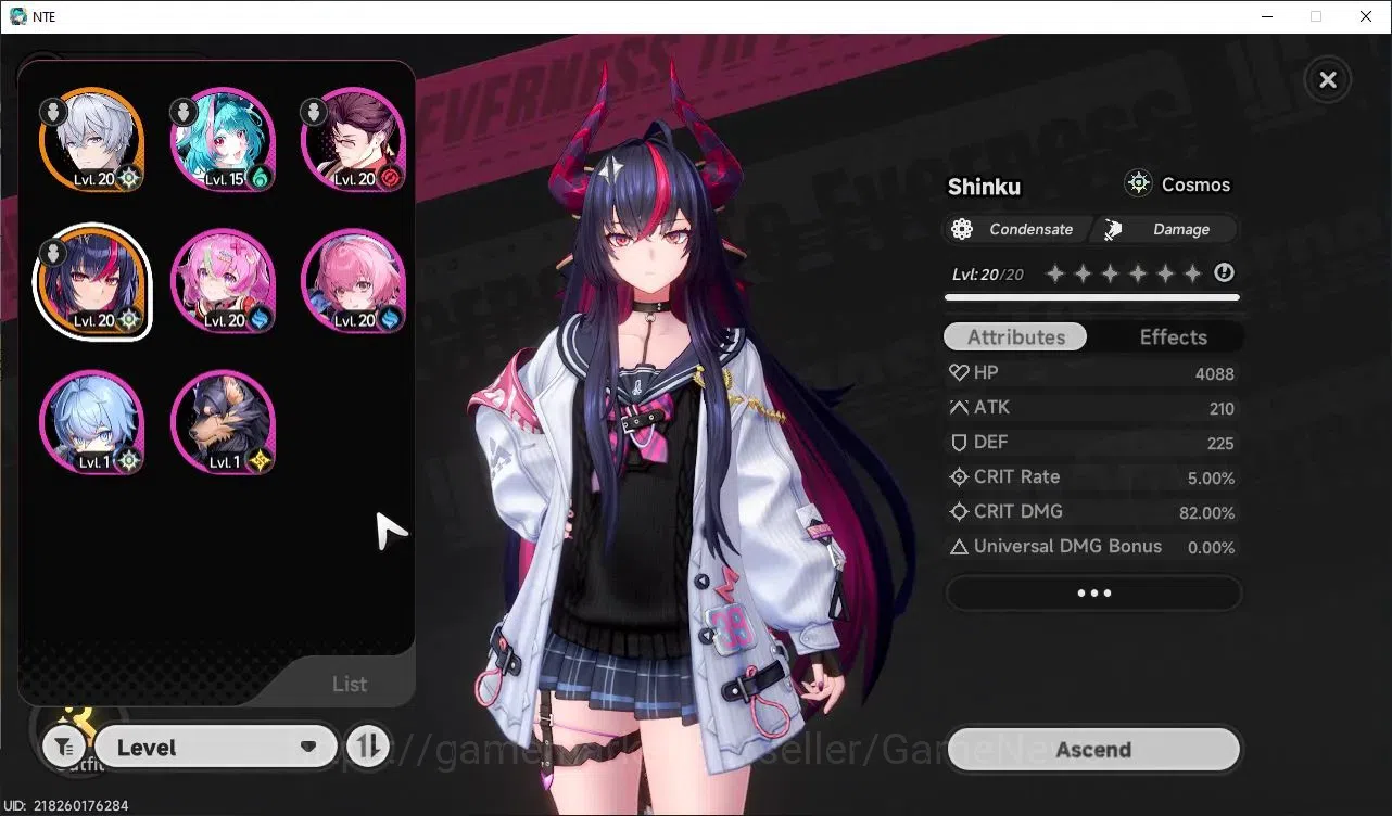 Neverness to Everness Accounts GLOBAL NA|HL 7| 1 S-Class Limited Shinku+Outfit|Overcast+Skyrider Glider|2 S-Class Select 1