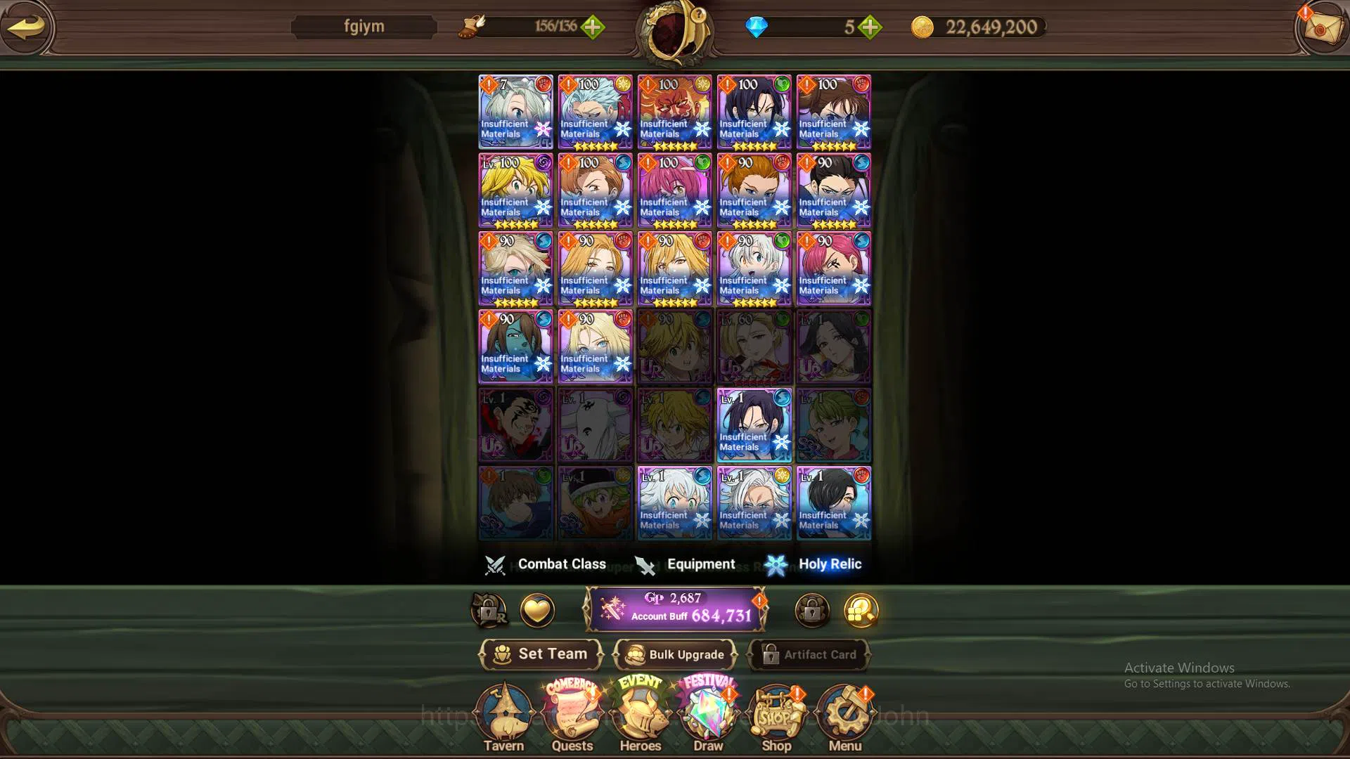 The Seven Deadly Sins: Grand Cross Accounts Others GLOBAL|684k CC|1LR Elizabeth|UR Skuld,OppressorDK,Despair 9