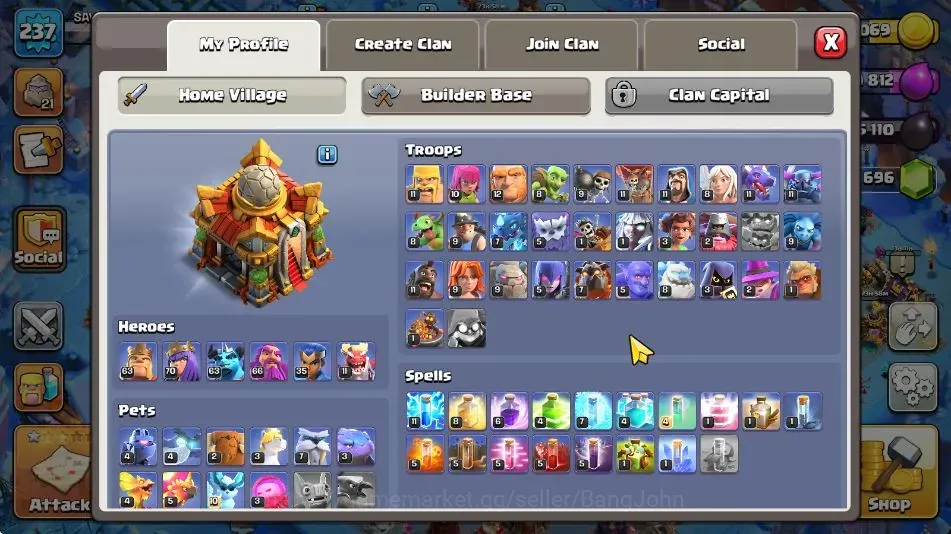 Clash of Clans Accounts High-End TH 16-BH 10|LVL 236|BK 63,AQ 70 ,MP 63 ,GW 66 ,RC 35 ,DD 11|HH10|BM30-BC21|5 Legendary & 2 1