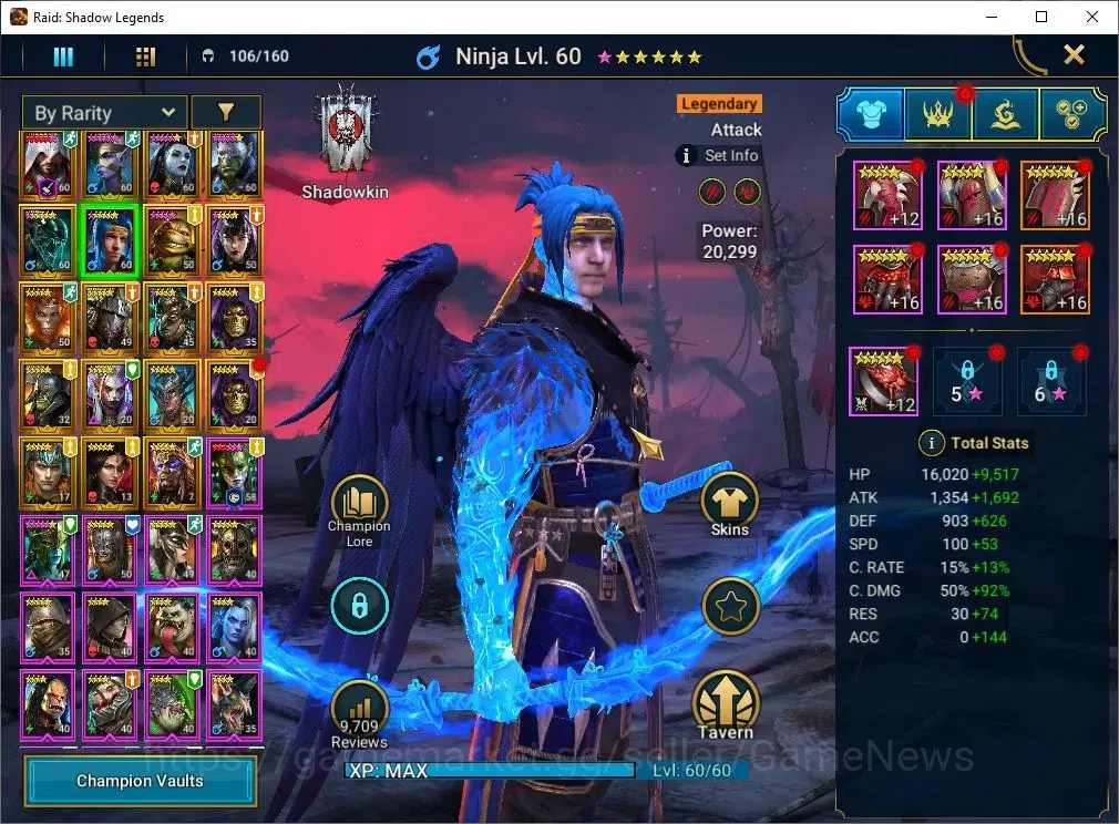 Raid: Shadow Legends Accounts Mid-Game Lv 46|1M Power|19 Legend(Ninja,Artax,Ezio,Mc Angelo,Rae,Wukong,Alice,Etc)|28K 3