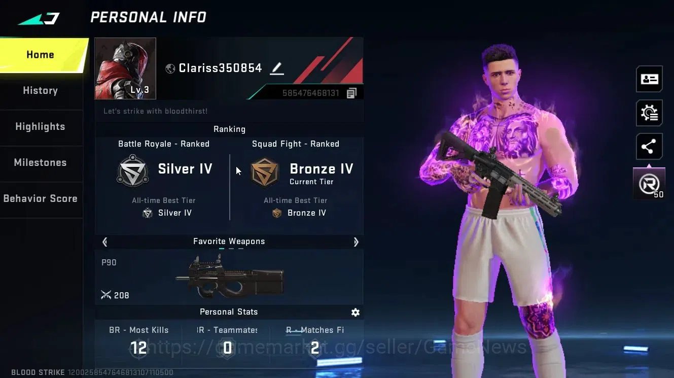 Blood Strike Accounts Collab Skin ASIA|Collab ENZO [NACHO-Enzo Coronation]|Legendary Skydive-Trail, Emote-Throne|Change 2