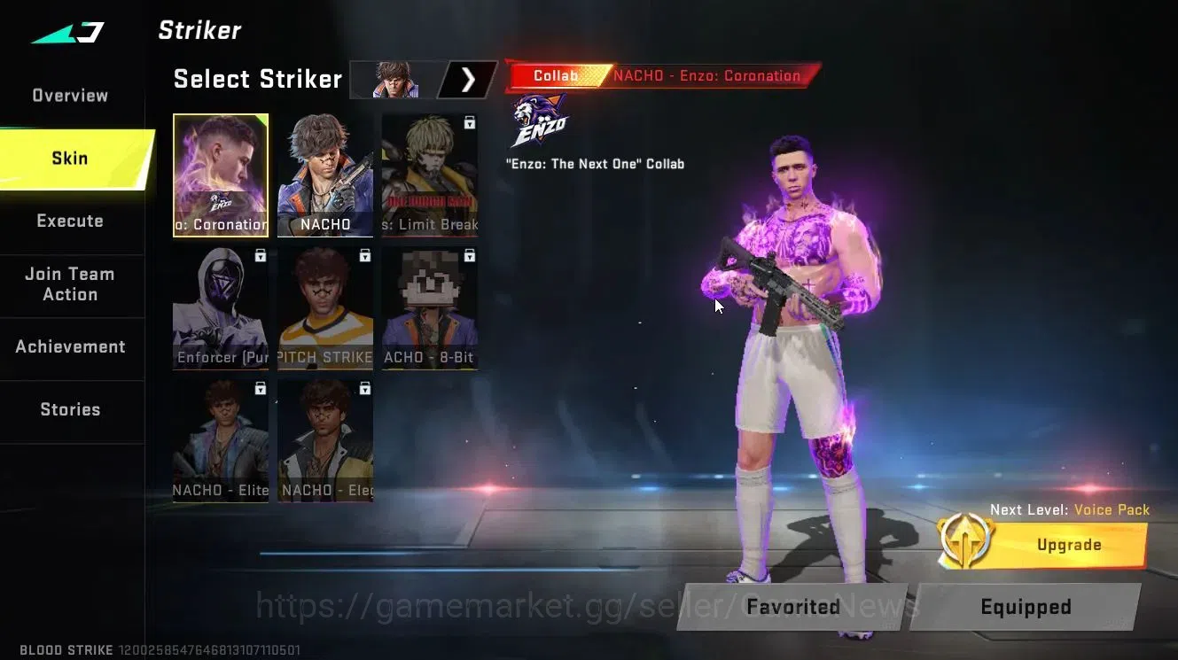 Blood Strike Accounts Collab Skin ASIA|Collab ENZO [NACHO-Enzo Coronation]|Legendary Skydive-Trail, Emote-Throne|Change 3