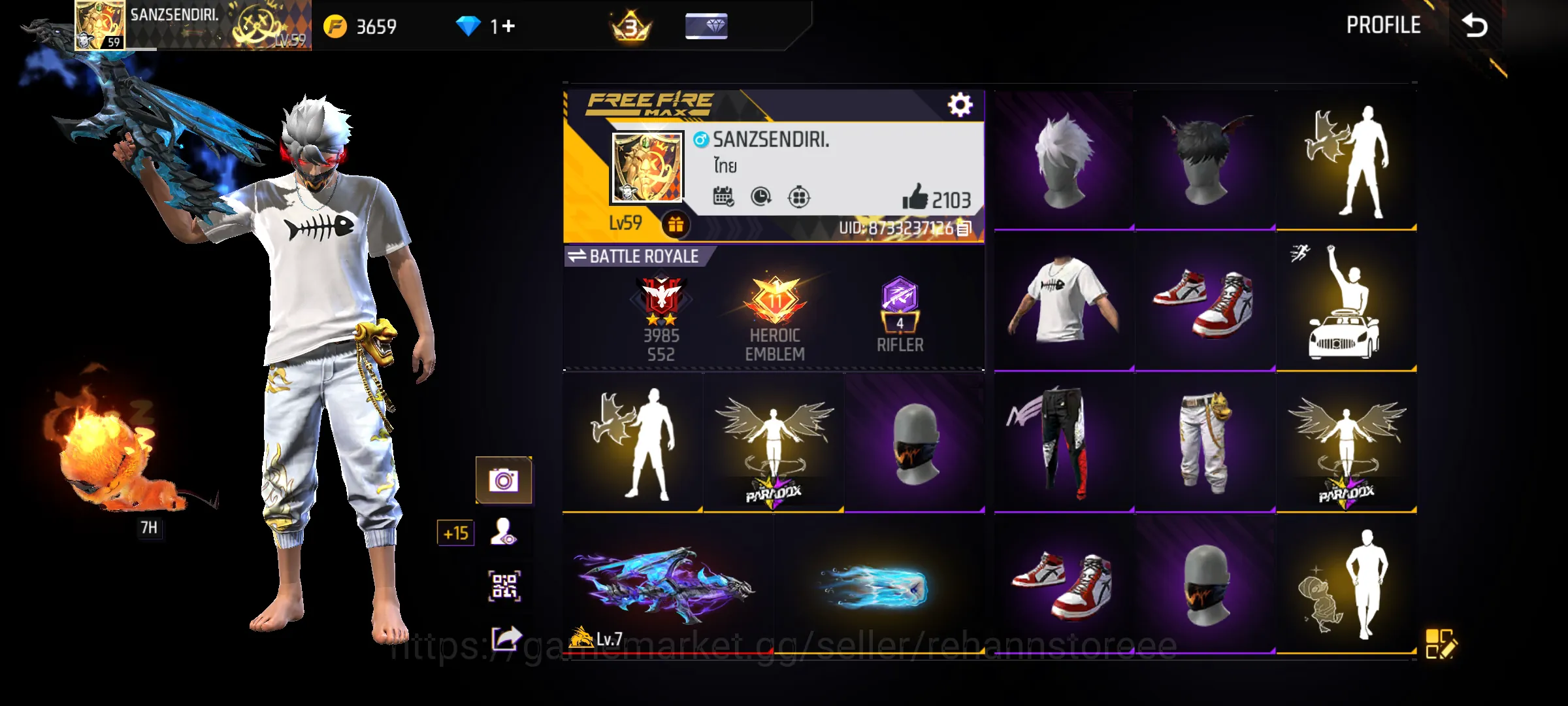 Free Fire Accounts EVO MAX LEVEL 7 - EMOT GELAP LOBY - CELANA GENJI - RAMBUT RAGNAROK KW - SET SULTAN DANA PELAJAR 1