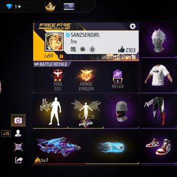 Free Fire Accounts EVO MAX LEVEL 7 - EMOT GELAP LOBY - CELANA GENJI - RAMBUT RAGNAROK KW - SET SULTAN DANA PELAJAR