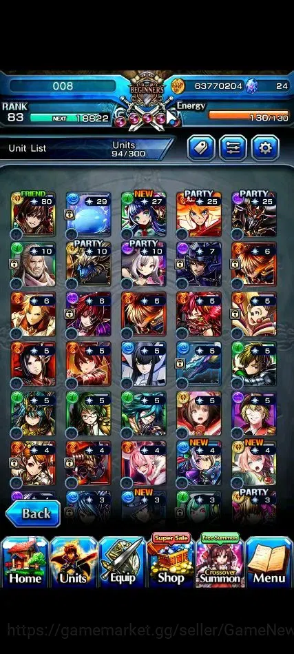 Grand Summoners Accounts End-Game Global|Rank 83|22 Ascend+9 TW|[Roy,Fen,Isliid,Frieren,Benimaru,Etc]+TW,Roy,S Miyu,2x 5