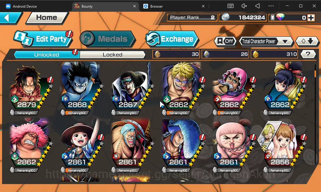 One Piece Bounty Rush Accounts Global | 4 META EX | TFE Luffy, GP Roger, BP Kuzan image 1