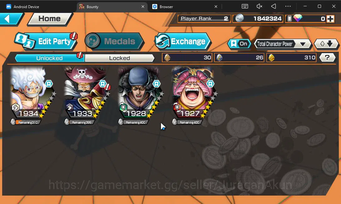 One Piece Bounty Rush Accounts Global | 4 META EX | TFE Luffy, GP Roger, BP Kuzan image 2