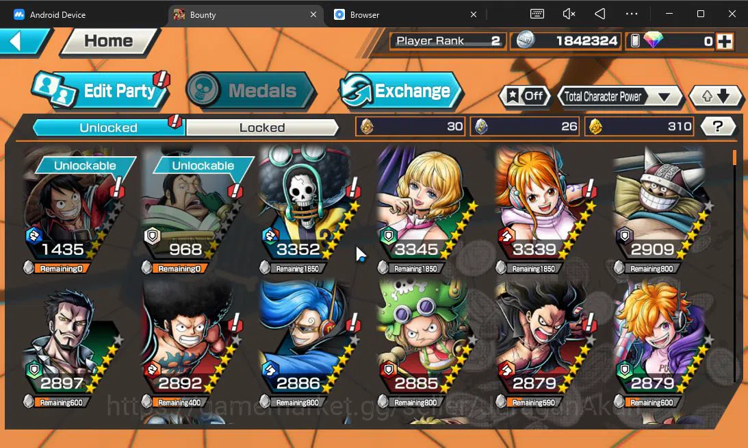 One Piece Bounty Rush Accounts Global | 4 META EX | TFE Luffy, GP Roger, BP Kuzan image 4