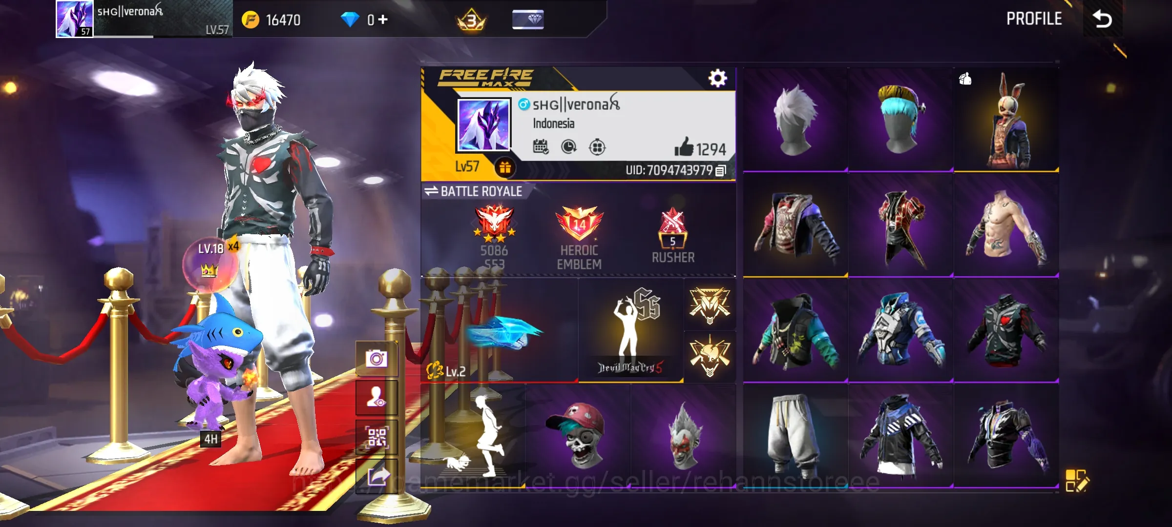 Free Fire Accounts AKUN FF GG - EMOT BSK GARED - ANIMASI LOBY ADA 2 - KAKASHI PUTIH - BUNDLE COOL BONES LANGKA - SKIN TINJU 1