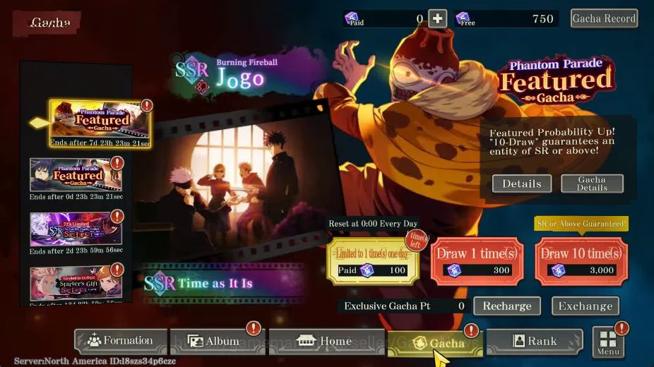 Jujutsu Kaisen: Phantom Parade Accounts NA | 3 SSR (Gojo x Nobara) + 6 SSR Memo and etc| L image 2