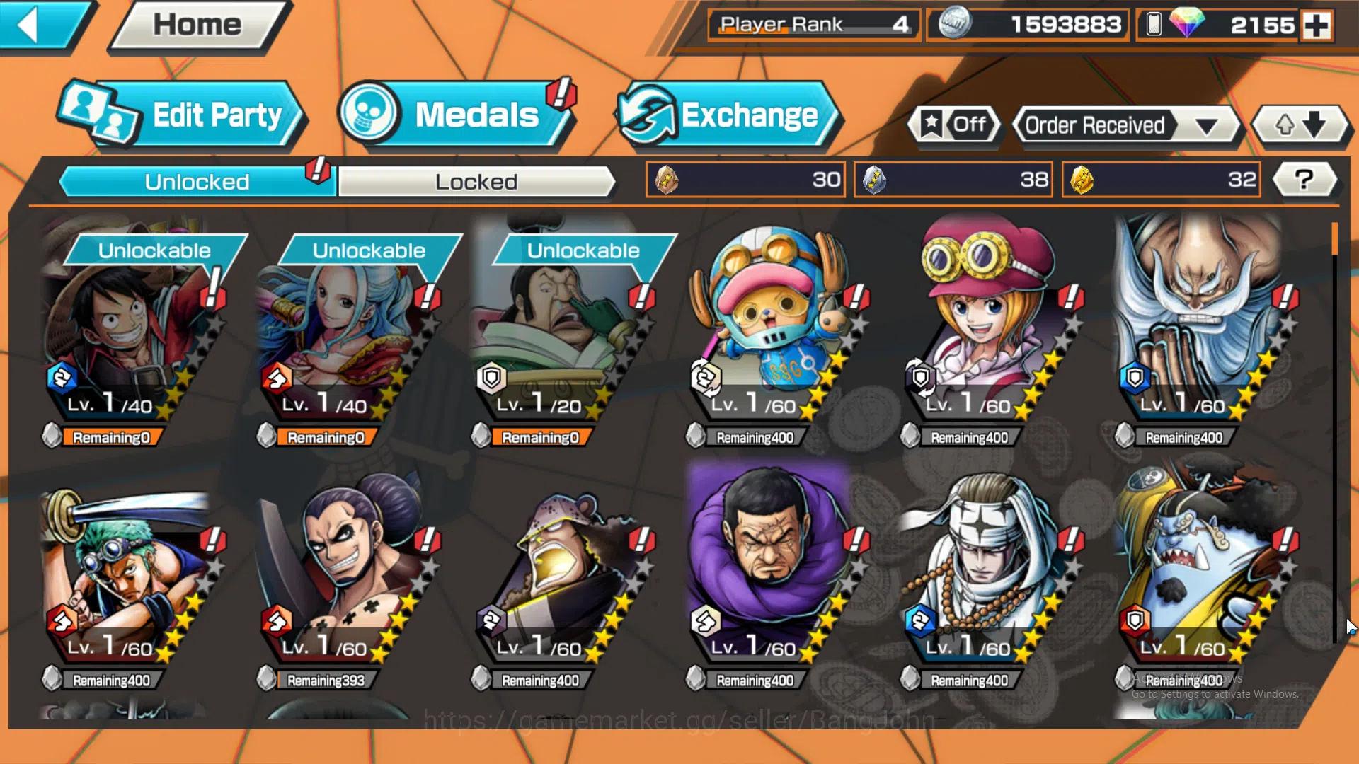 One Piece Bounty Rush Accounts Global | 1 EX | 1 MAX | Rank 4 | Borsalino, Shanks image 3