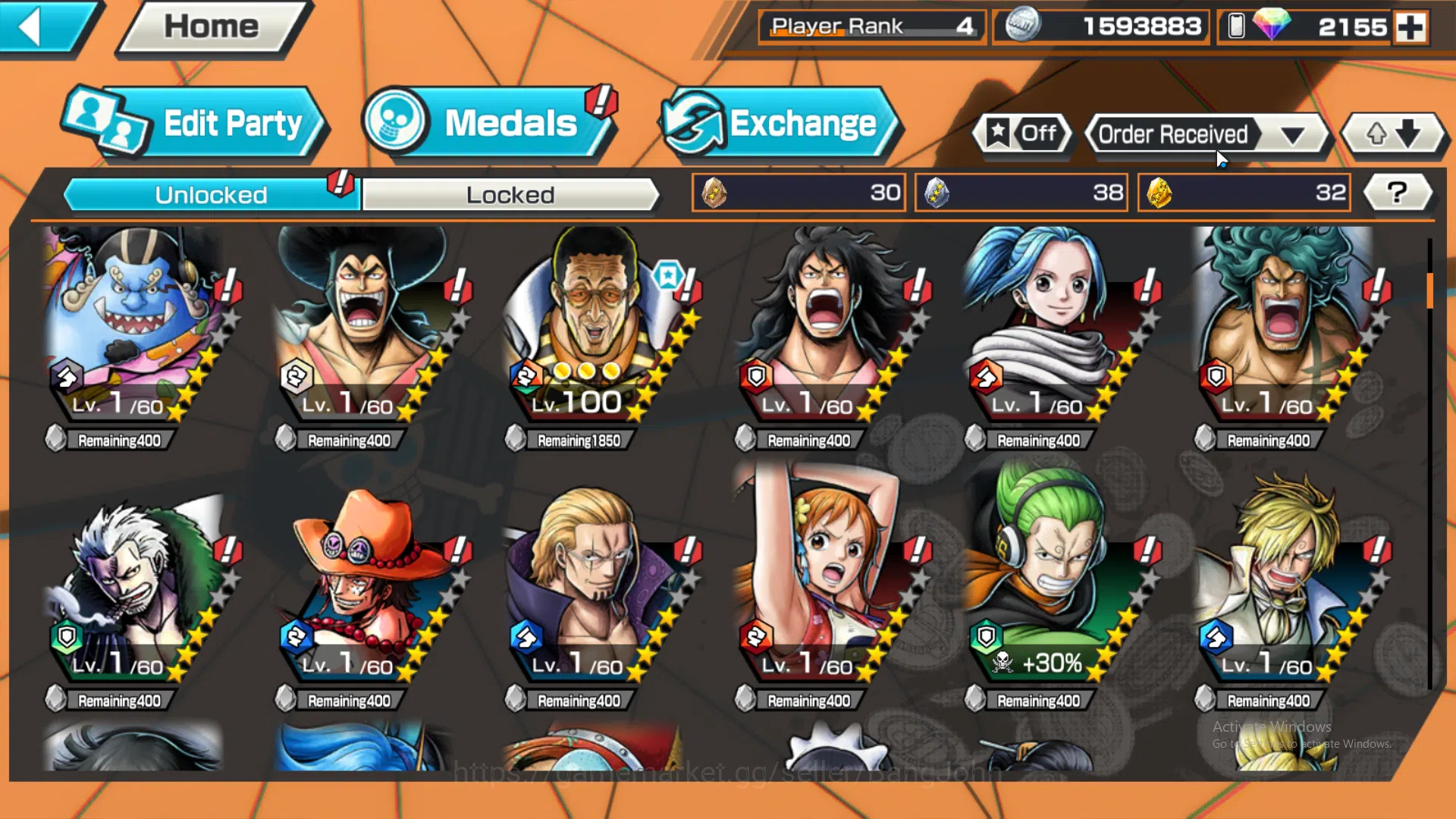 One Piece Bounty Rush Accounts Global | 1 EX | 1 MAX | Rank 4 | Borsalino, Shanks image 4