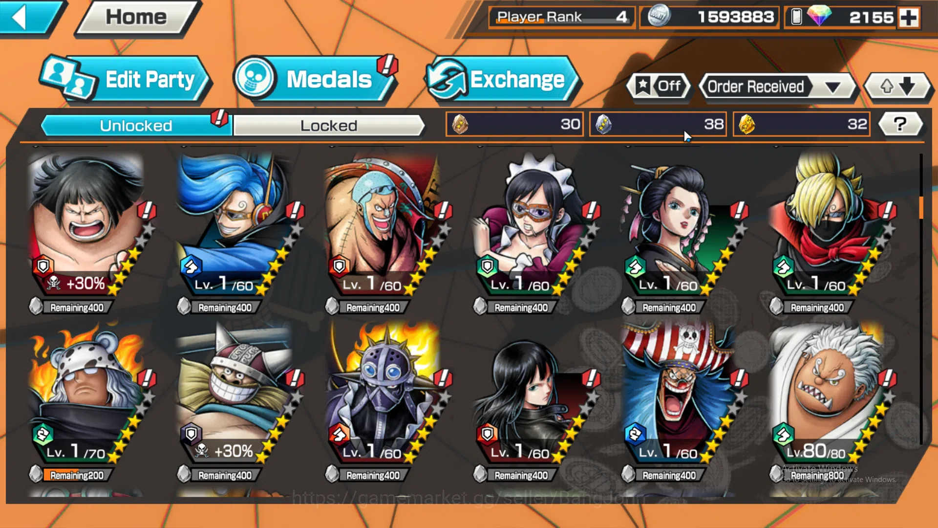 One Piece Bounty Rush Accounts Global | 1 EX | 1 MAX | Rank 4 | Borsalino, Shanks image 5