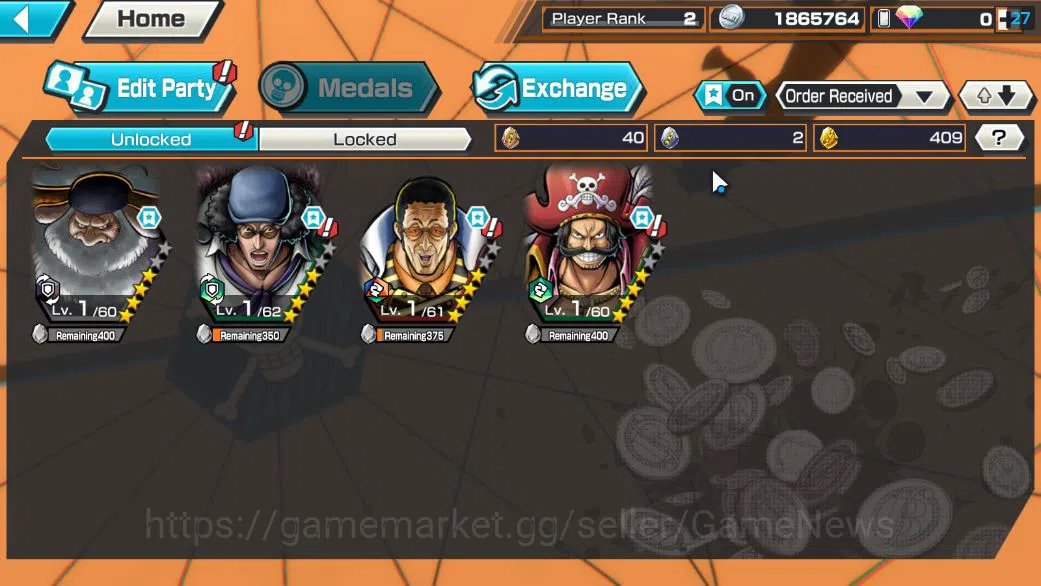 One Piece Bounty Rush Accounts Starter Global|4 EX|BP Kuzan,KOP Roger,5Elder Saturn,AMS [Borsalino]|Rank 3