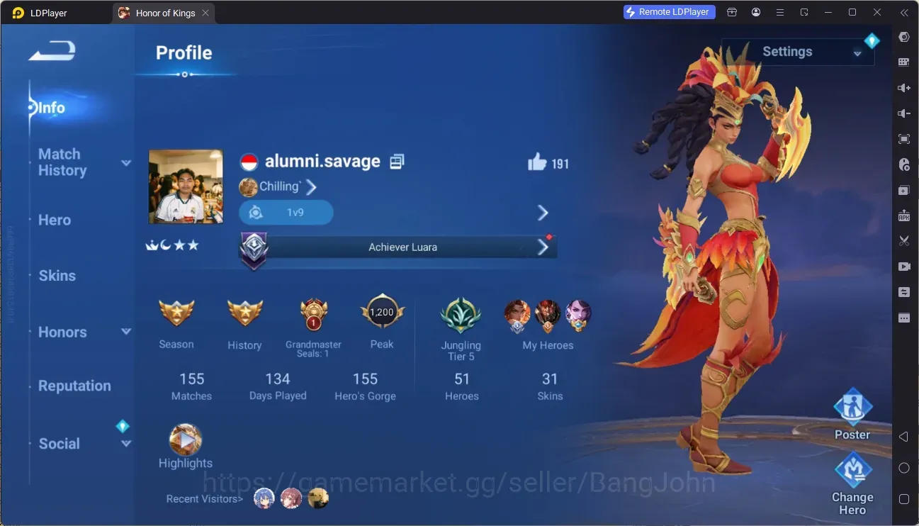 Honor of Kings Accounts Rare Skin Global|51H 31S|DanDaDan Daji|Event Exclusiv: Dr Bian, Umbrosa|3 Rare Skins|2 Honor Pass 1