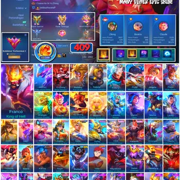 Mobile Legends: Bang Bang Accounts 🔥 #4064 🔥 💎 409 Skins 👑 Legend Franco King of Hell ⚔️ Collector Helcurt Kaiju of the